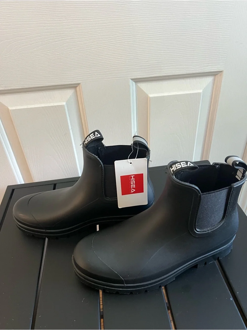 Women's Black Chelsea Rain Boots with Easy Pull Tabs